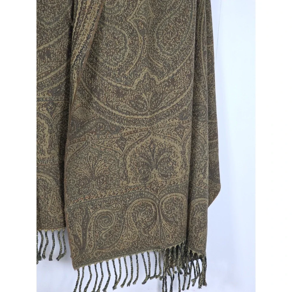 Cecchi e Cecchi Women Wool Paisley Wrap Scarf Fringe Brown Italy Warm Shawl